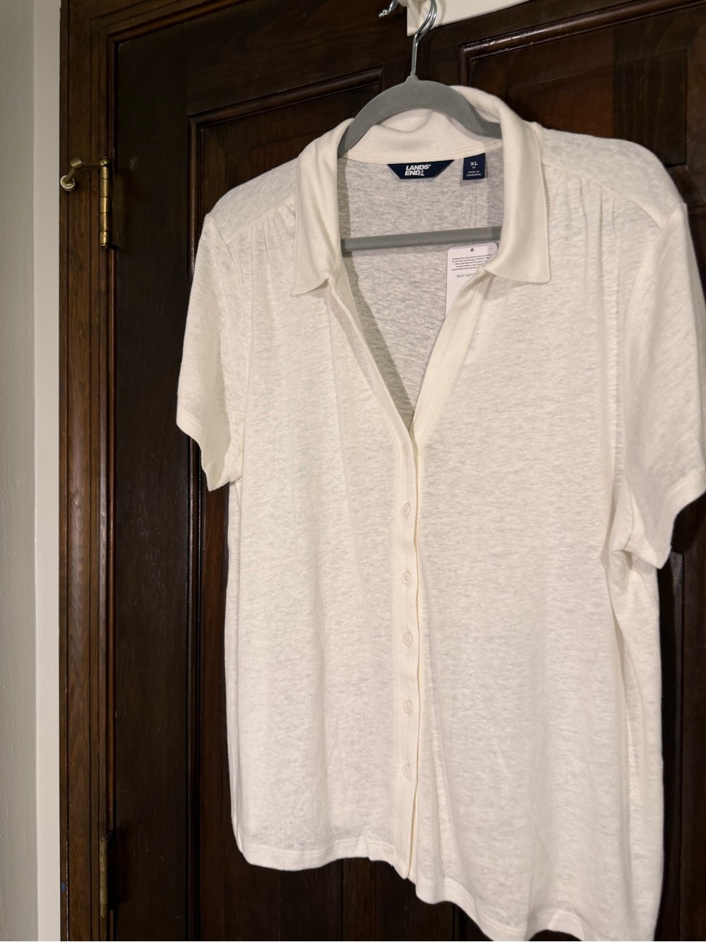 Lands' End Cream Short-Sleeve linen Button-Up Shirt